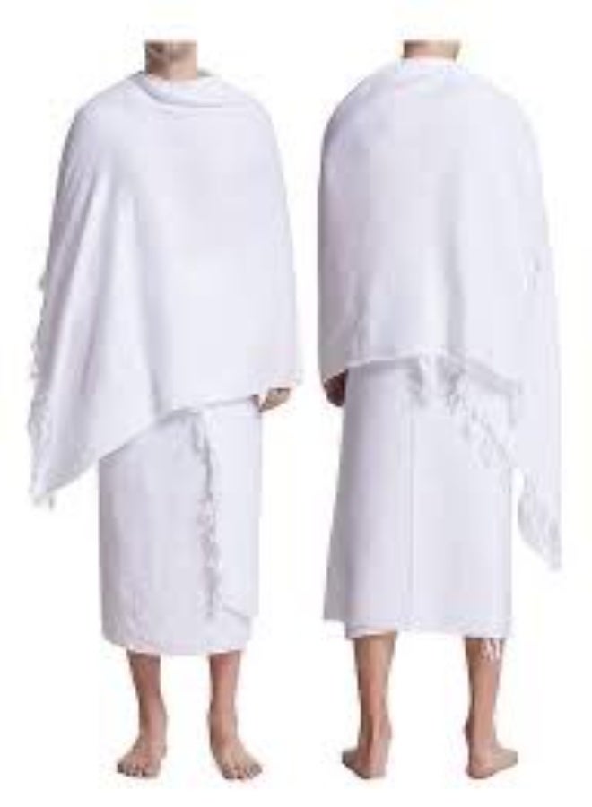 طقم إحرام رجالي أبيض فاخر من قماش ناعم عالي الجودة – خفيف ومريح للحج والعمرة بمقاس 42 × 82 بوصة ووزن 1200 جرام - Image 3